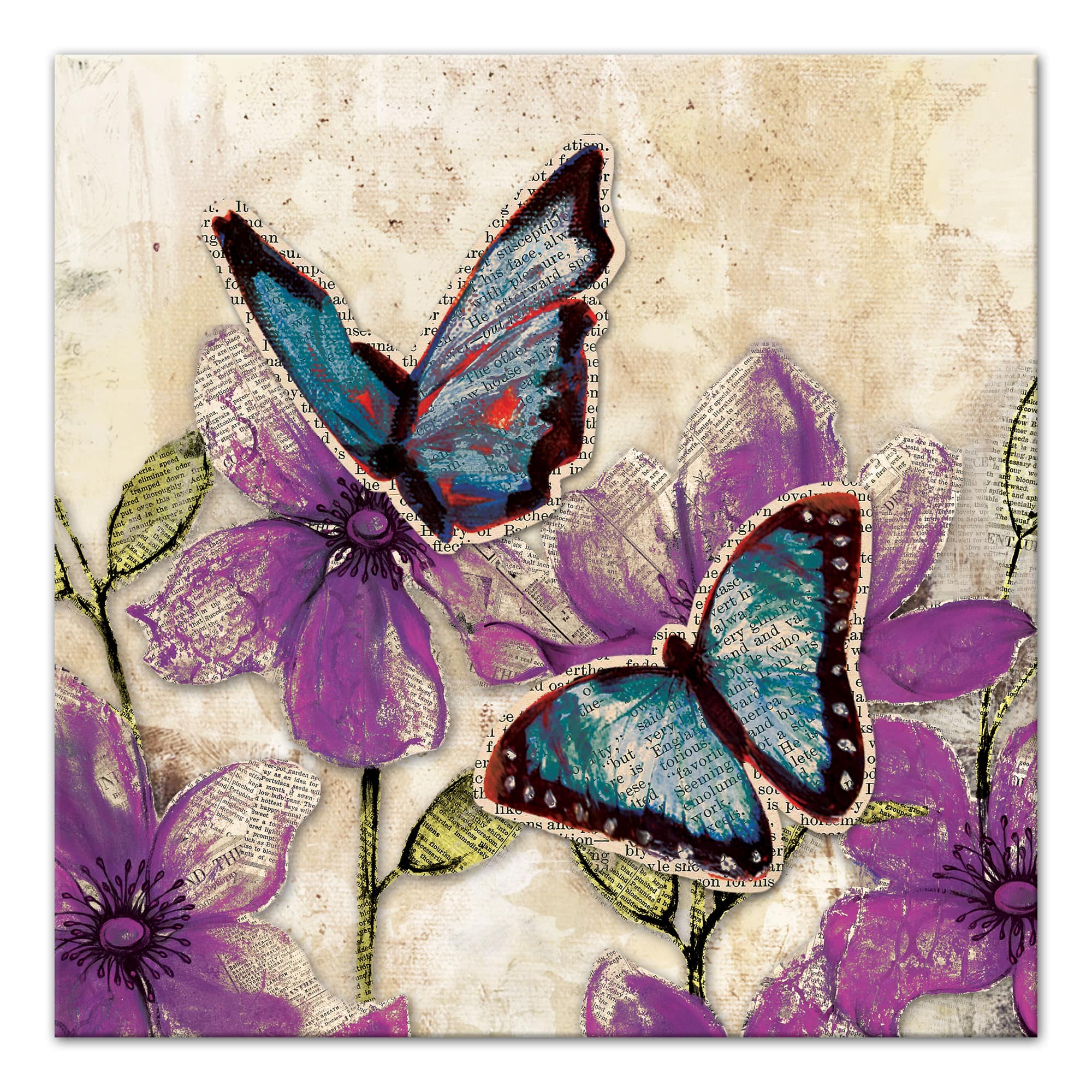 Butterflies With Purple Flowers 24" x 24" Canvas Wall Art